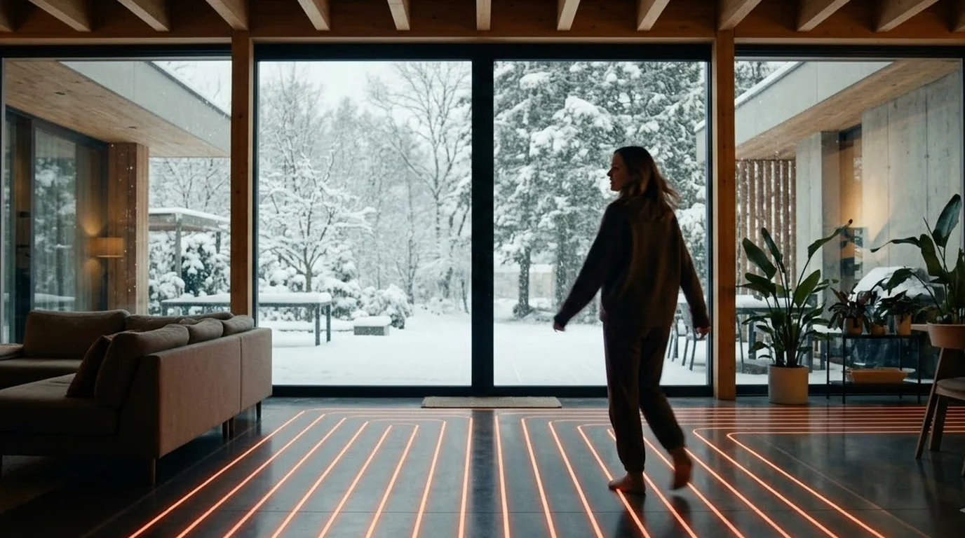 Person looking at snow from a heated interior